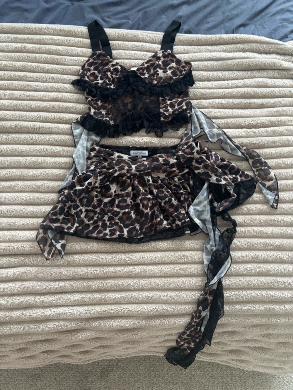 iHeartRaves Leopard Print Bustier & Skirt Set - Black, Brown